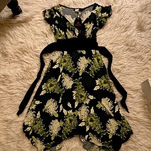 Volume One black and green floral dress S